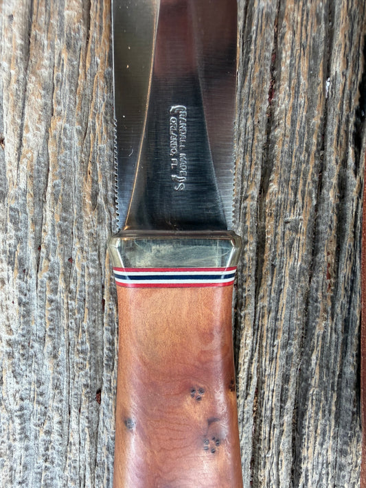 Randall Model “Guardian” 4 Inch in Thuya Wood, Nickel hilt, Stainless, Red White and Blue spacers.