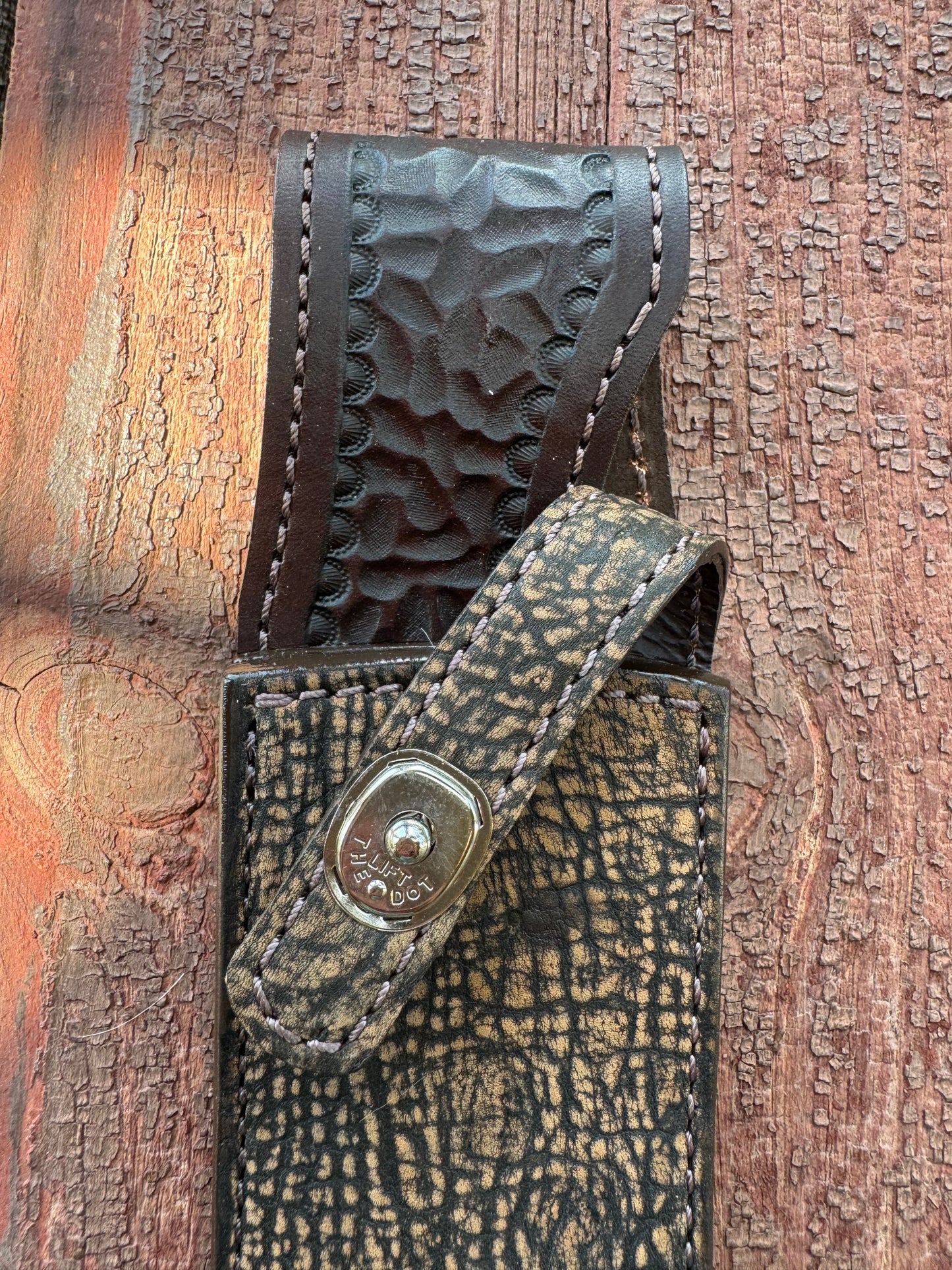 Randall Model 12-8 “Big Bear” Sheath in Exotic Giraffe leather by Treeman.