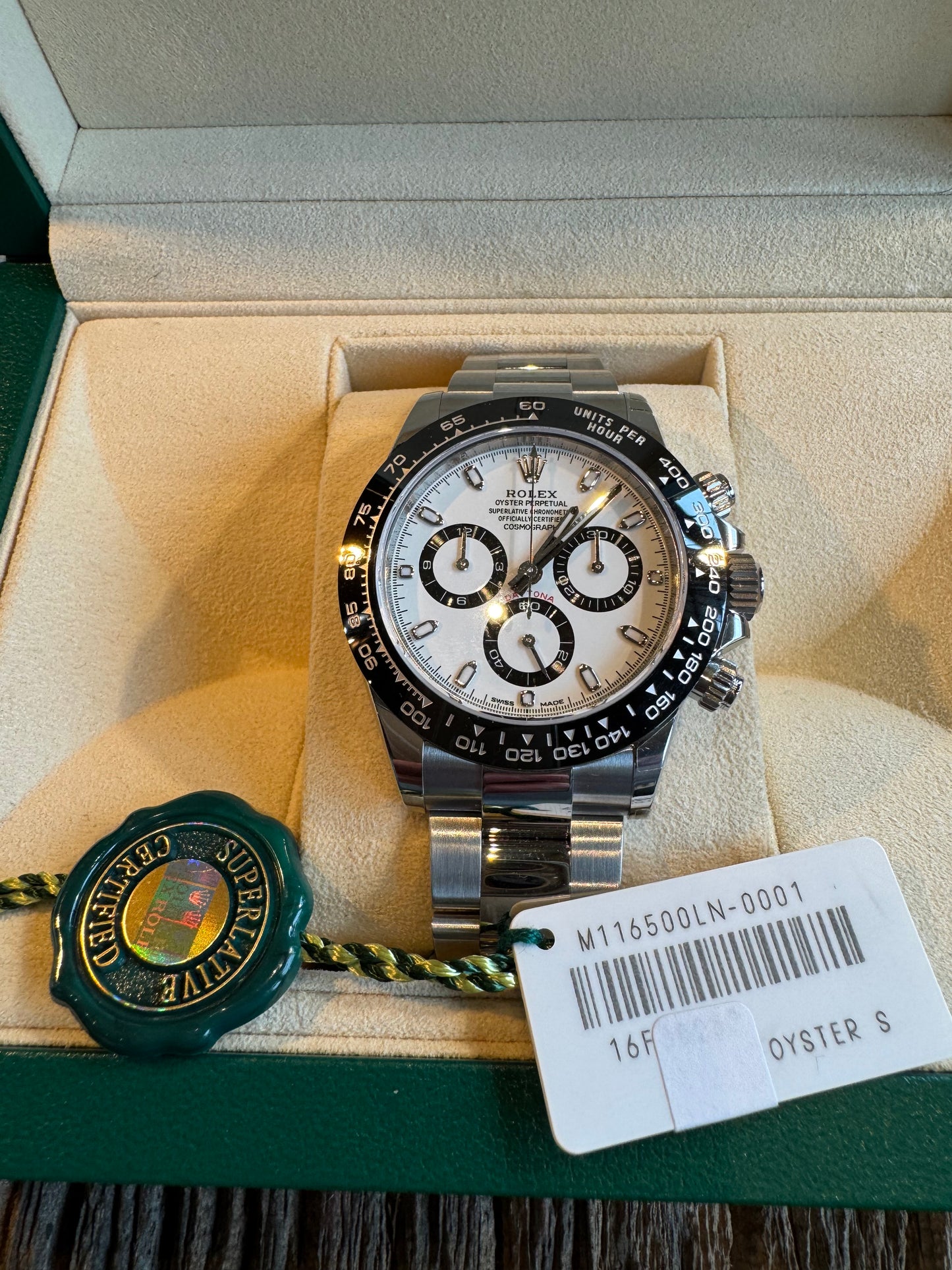 New in Box unworn 2018 Rolex Daytona Panda. Model # 116500LN contact via email for details.