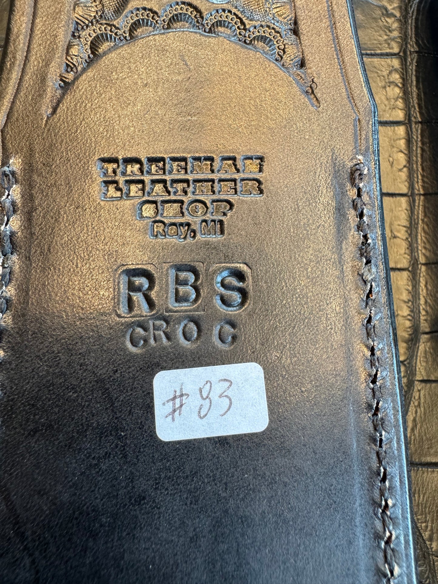 Randall Model RBS Rick Bowles Skinner Sheath in Exotic Black Anus Crocodile Skin from Treeman. Sheath only