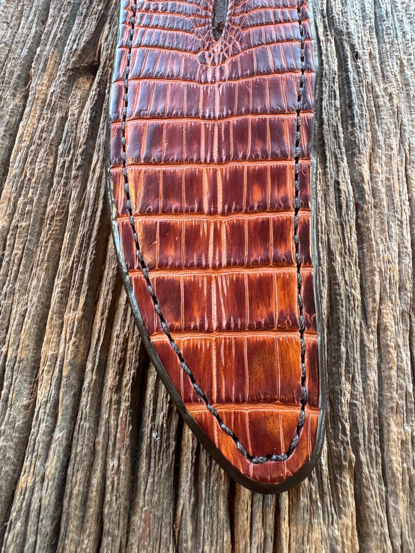 New Randall Model 12-8 Big Bear Sheath in Exotic Natural Croc Anus ( very rare) Custom Made at Sullivan’s by Gutcher.