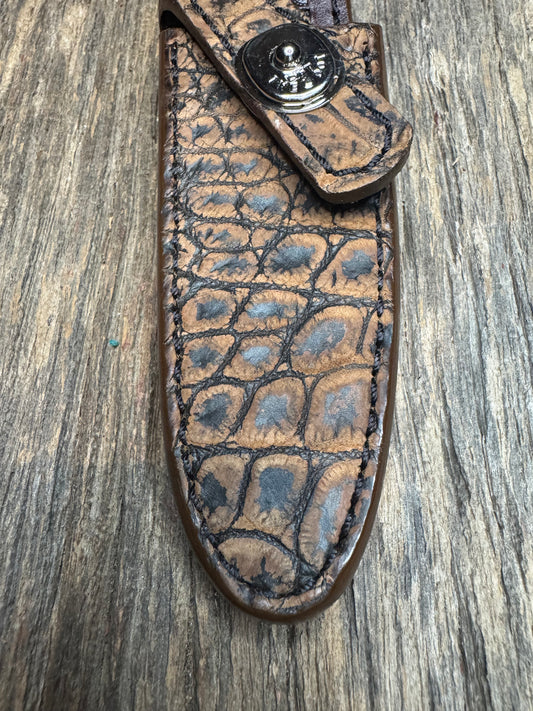 Randall Model 8-4 Sheath in Exotic Brown Sueded Crocodile from Treeman.