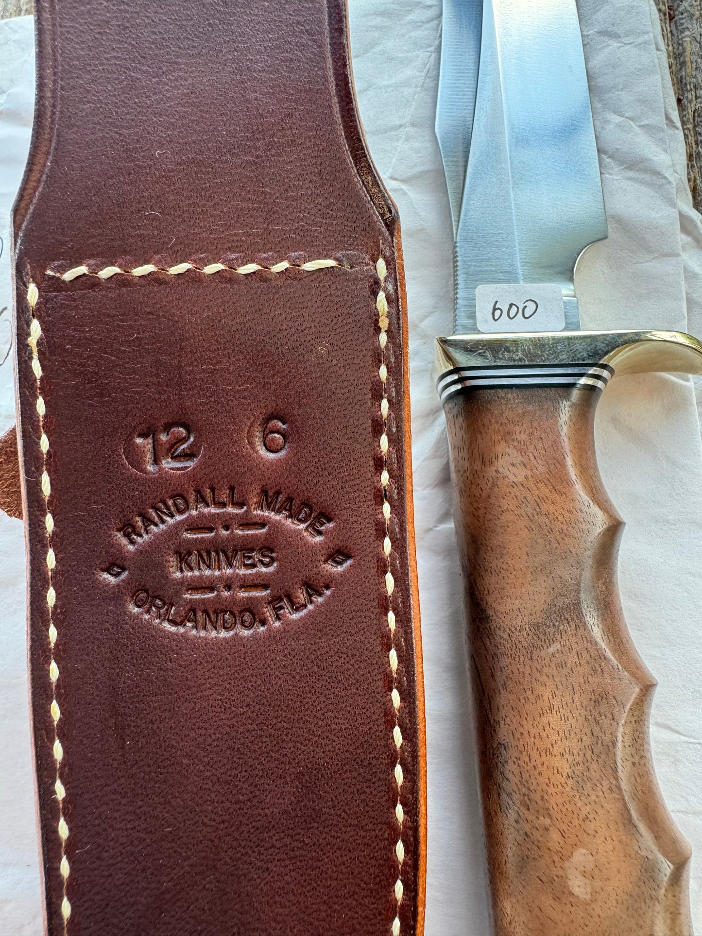 New in Paper Randall Knife Model 12-6 , Thuya wood, NSH , Finger grooves, Stainless