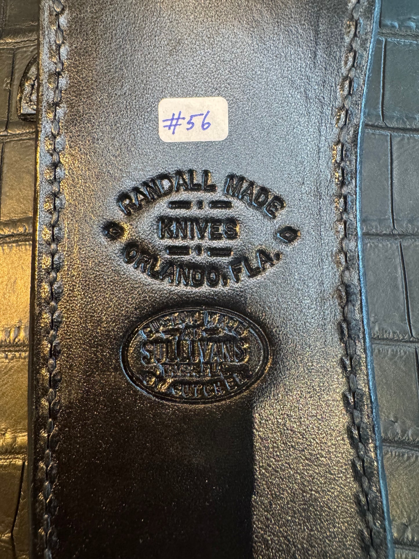 Randall Model Small Sasquatch Sheath in Exotic Python Inlay Custom Made at Sullivan’s by Gutcher.