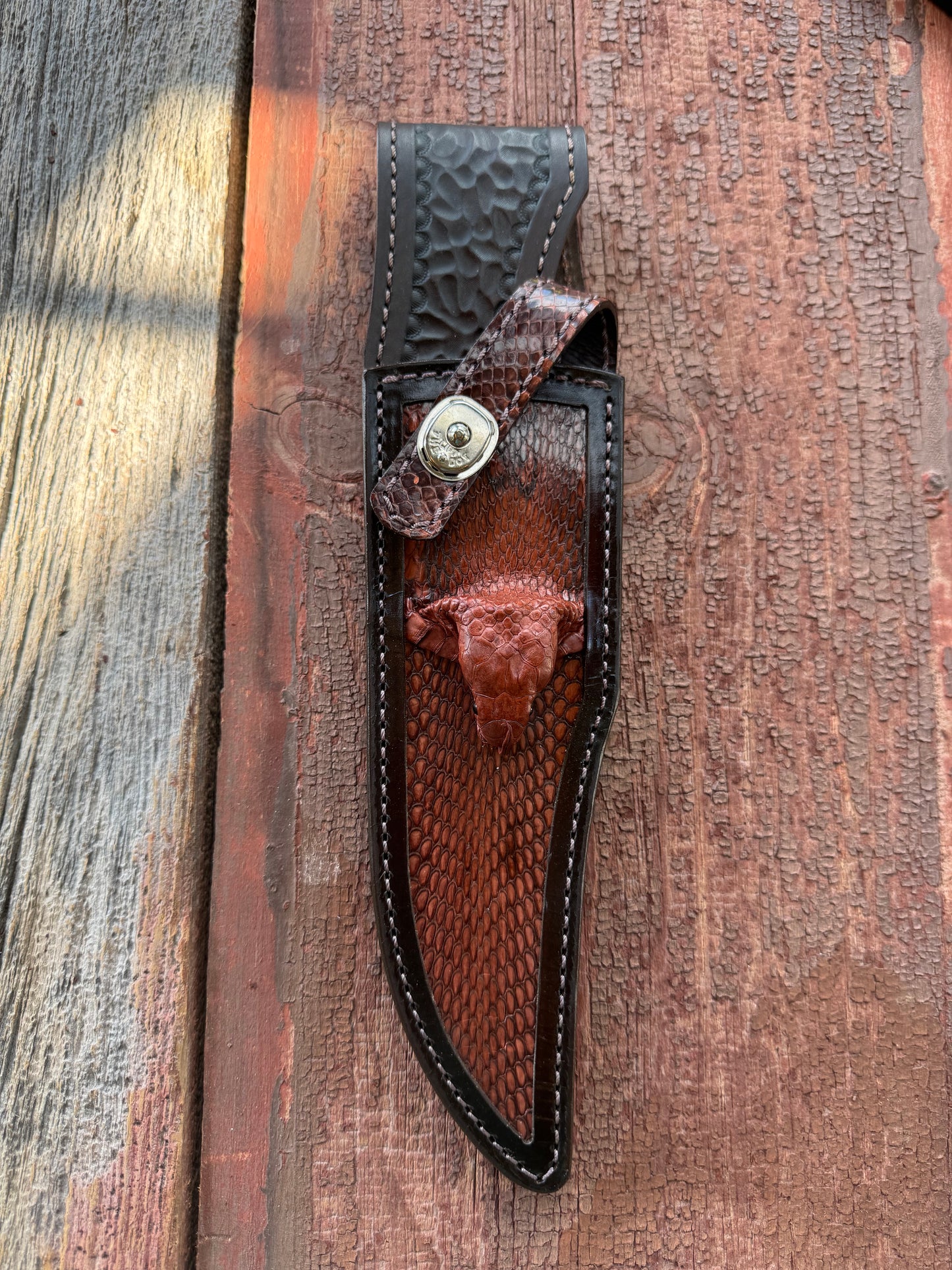 Randall Model 12-8 “Big Bear” Sheath in Exotic Cobra with actual head by Treeman.