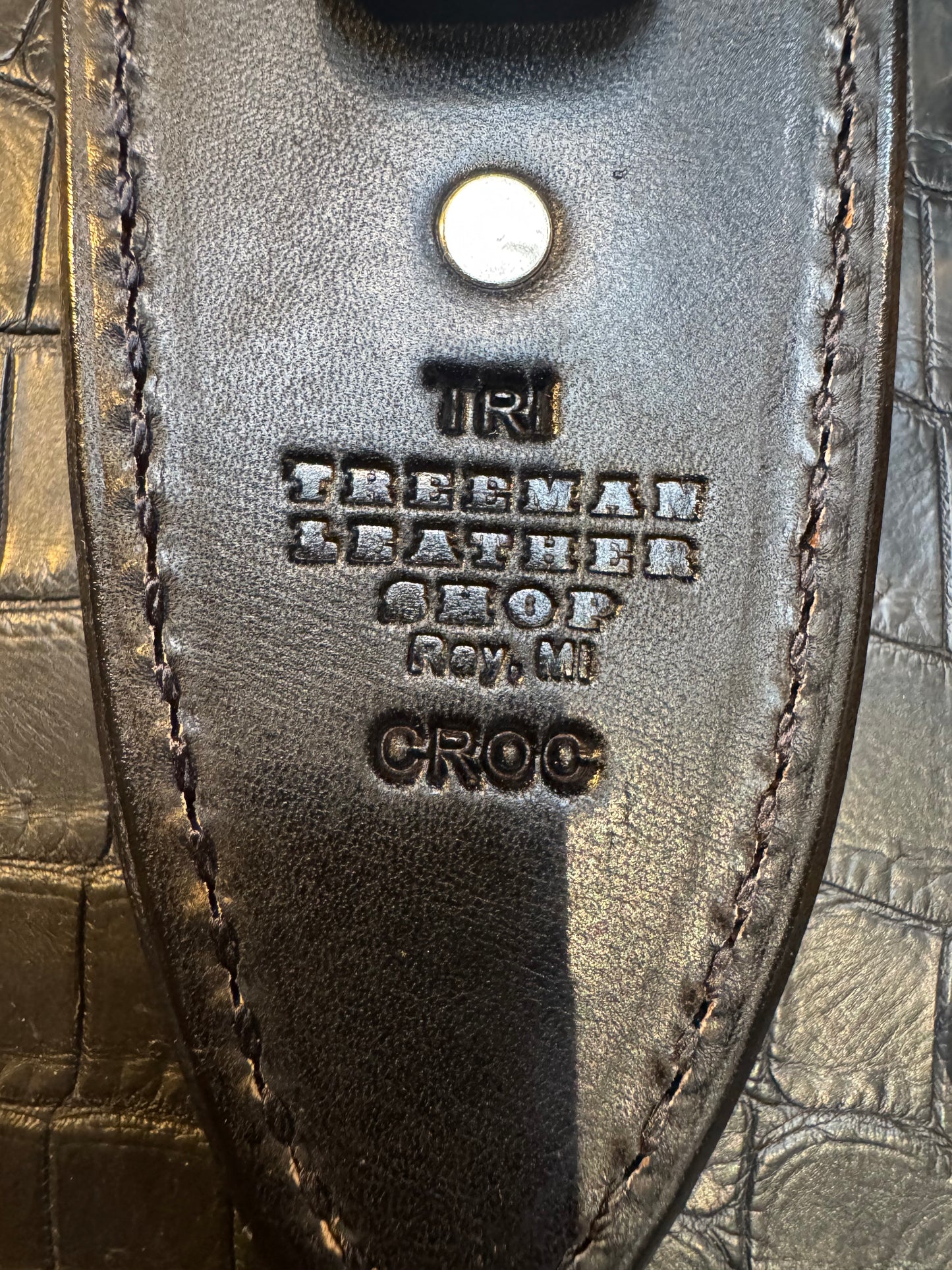 Randall Model Tri Athlete Sheath with Scales Added in Exotic Black Hornback Crocodile by Treeman. (Sheath only)