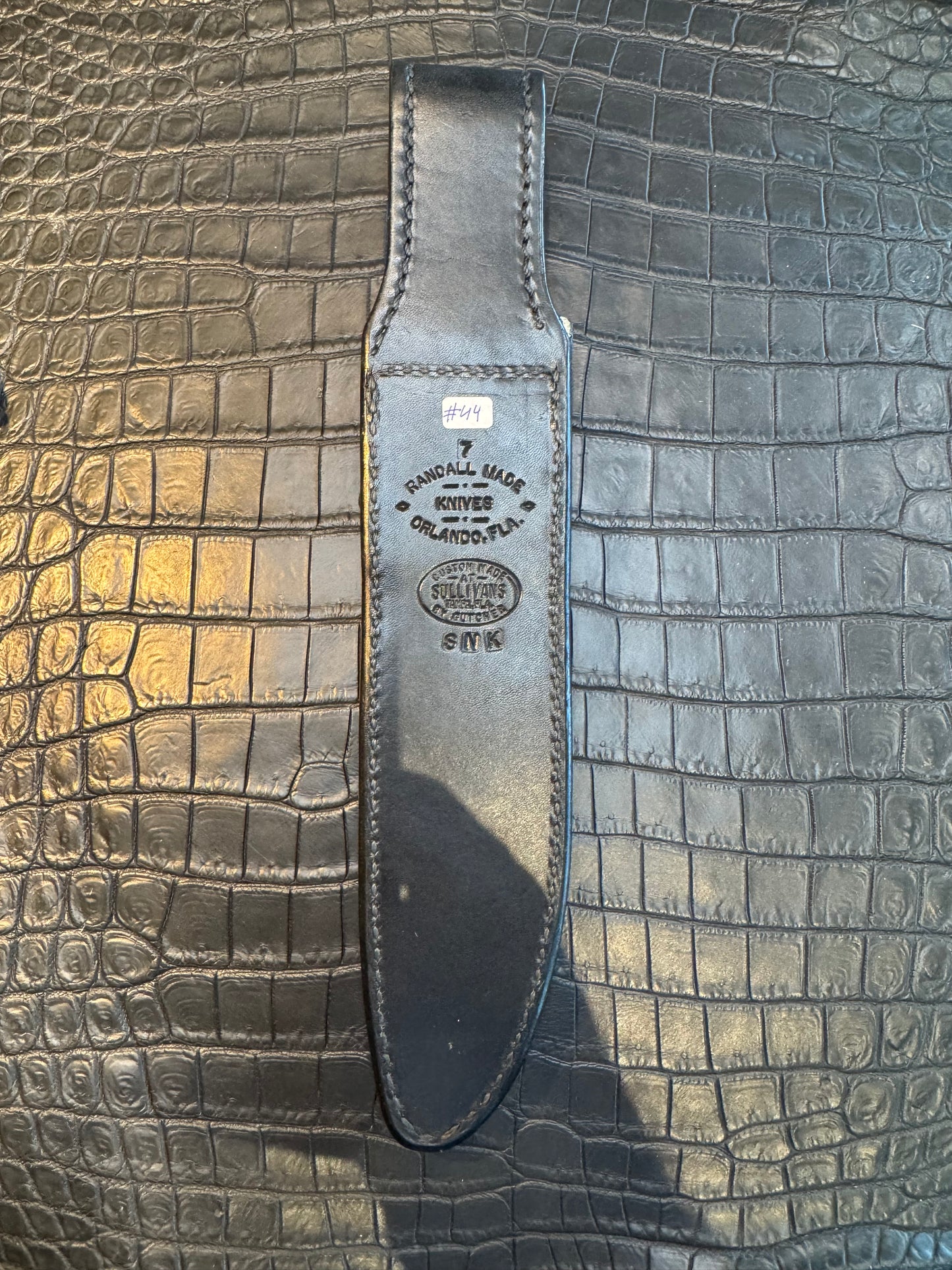 Randall Model 1-7 or 2-7 Sheath in Exotic Snake Skin Custom Made at Sullivan’s by Gutcher.