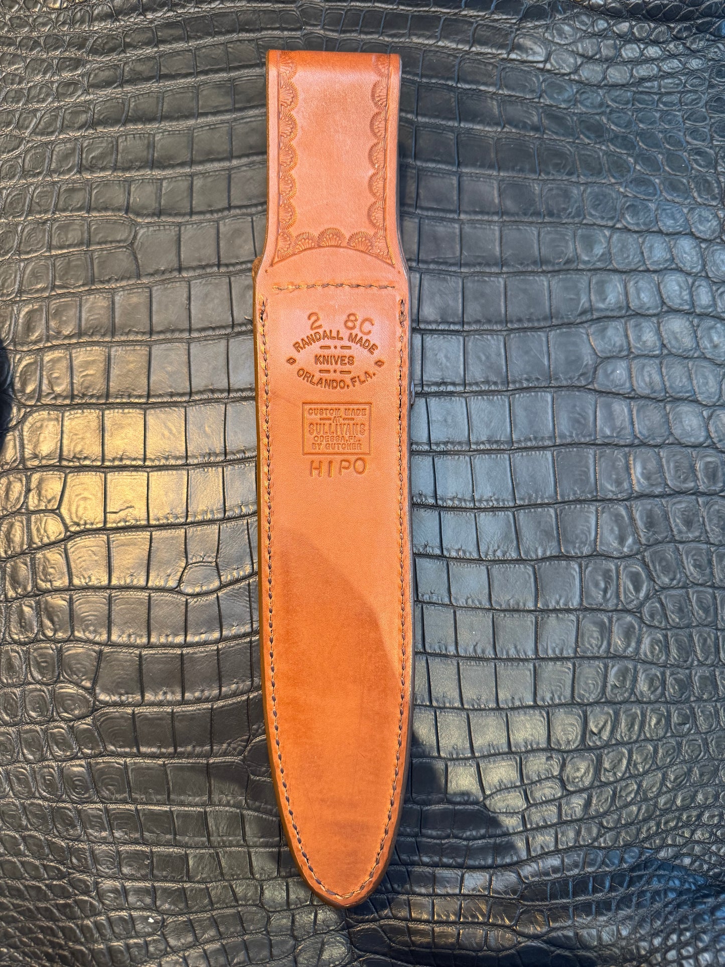 New Randall Model 2-8C Sheath in Exotic Chocolate Hippo Custom Made at Sullivan’s by Gutcher.