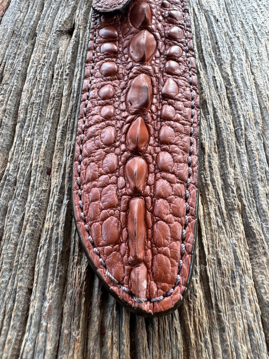 Randall Model 1-7 Sheath in Exotic Matte Light Brown Snapping Turtle by Treeman. Spiked Dragon tail portion of the turtle.