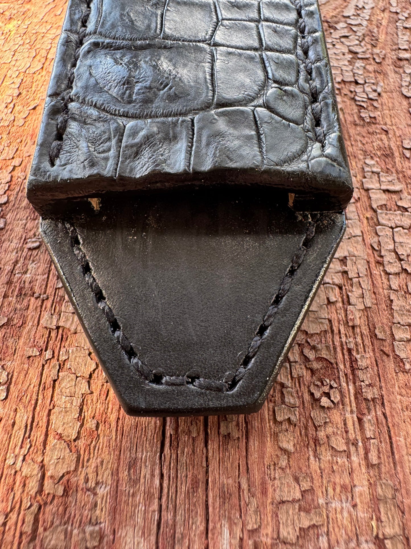 Randall Model “Gambler” 5 Inch Sheath in Exotic Black Crocodile by Treeman.