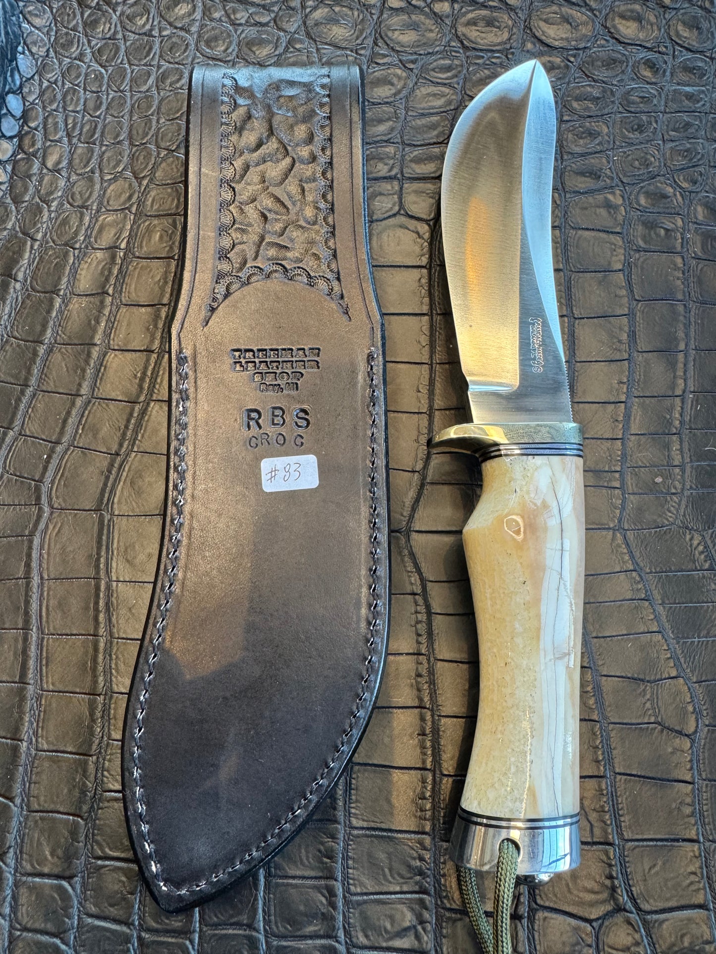 Randall Model RBS Rick Bowles Skinner Sheath in Exotic Black Anus Crocodile Skin from Treeman. Sheath only