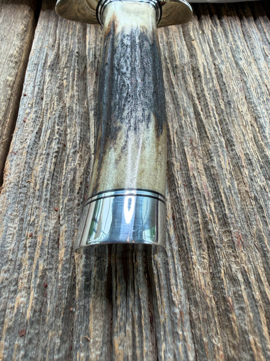 New in Paper Randall Made Knife Model 1-7 Darkened Stag , Stainless, Black and Aluminum spacers, Nickel Silver Hilt, Aluminum butt cap.