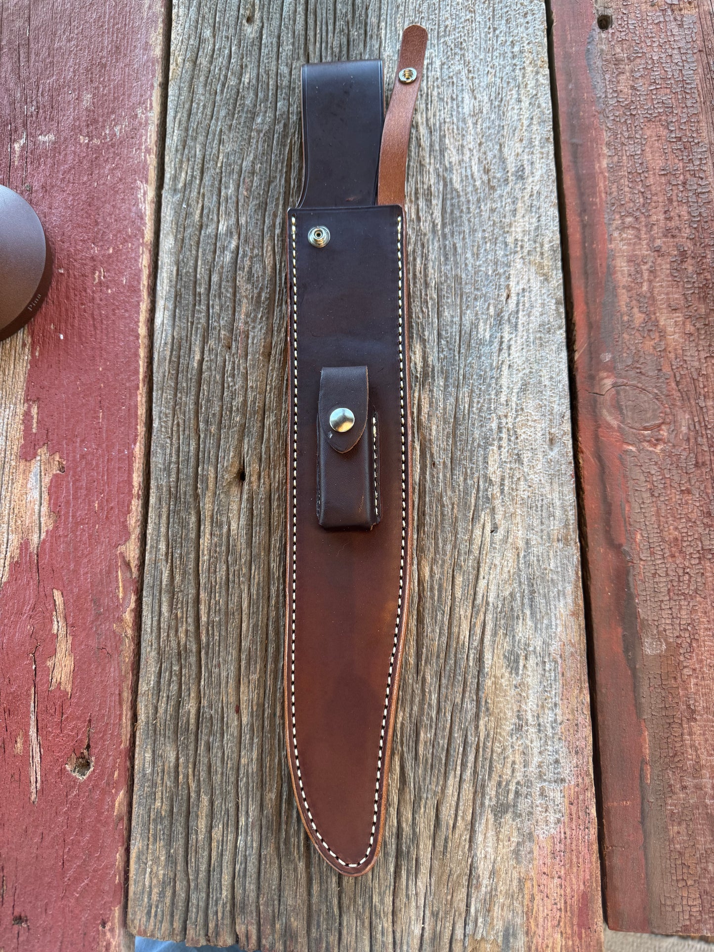 New Randall Sullivans by Gutcher Leather Knife Sheath for a Model 12-13 Thorp with Sharpening Stone.