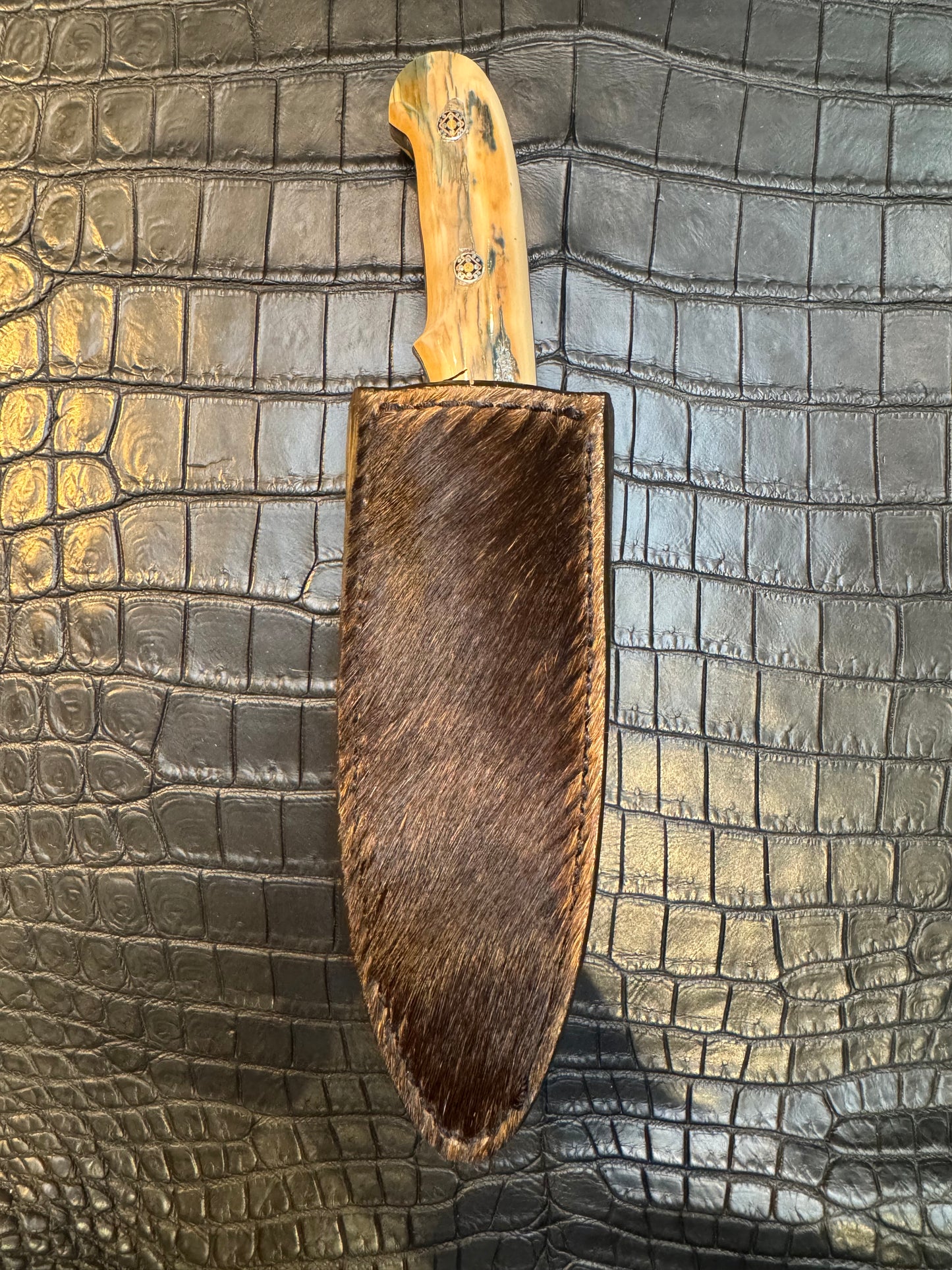 Randall Model Tri Athlete Sheath with Scales Added in Exotic African Sable ( only made one) by Treeman. (Sheath only)