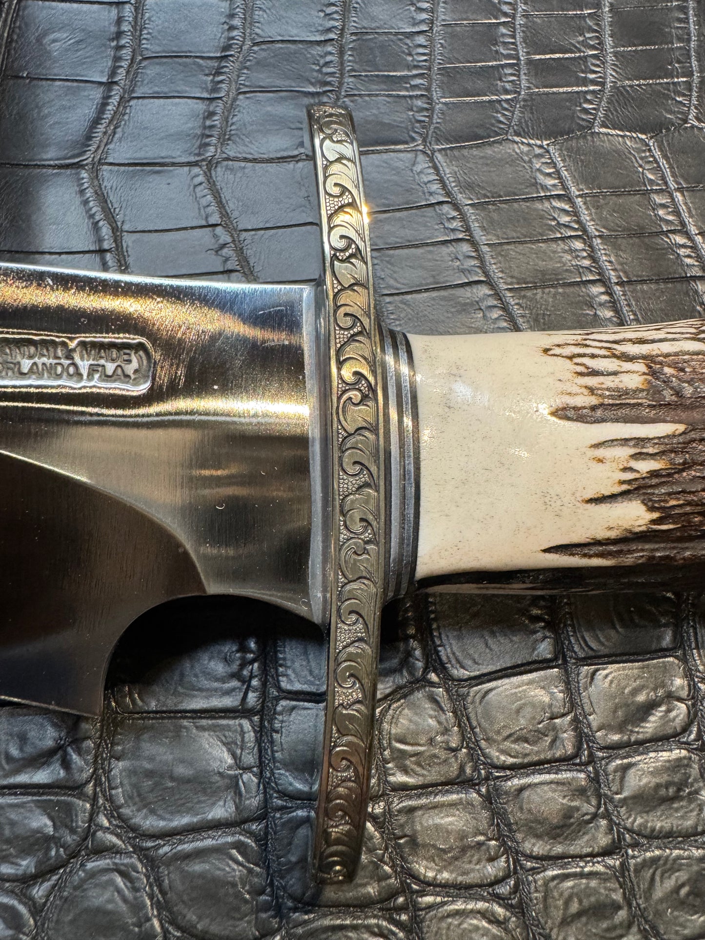 New Randall Knife Large Sasquatch with Killer Stag Purdue Engraved Nickel Silver Hilt + Buttcap