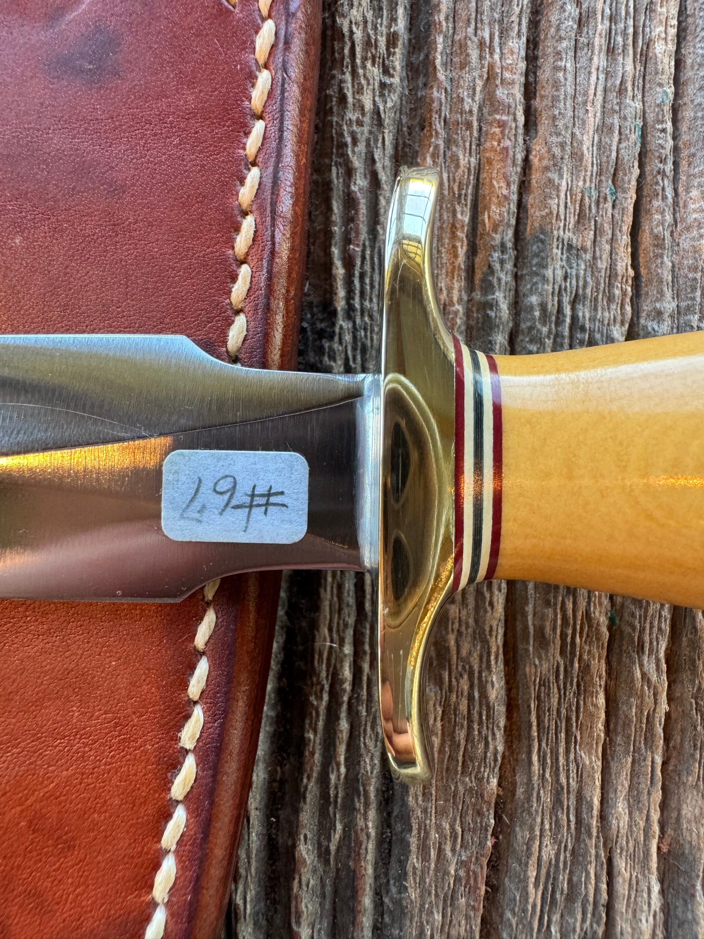 Randall Model 2-5 in Yellow Westinghouse Micarta, Johnson Roughback Sheath.