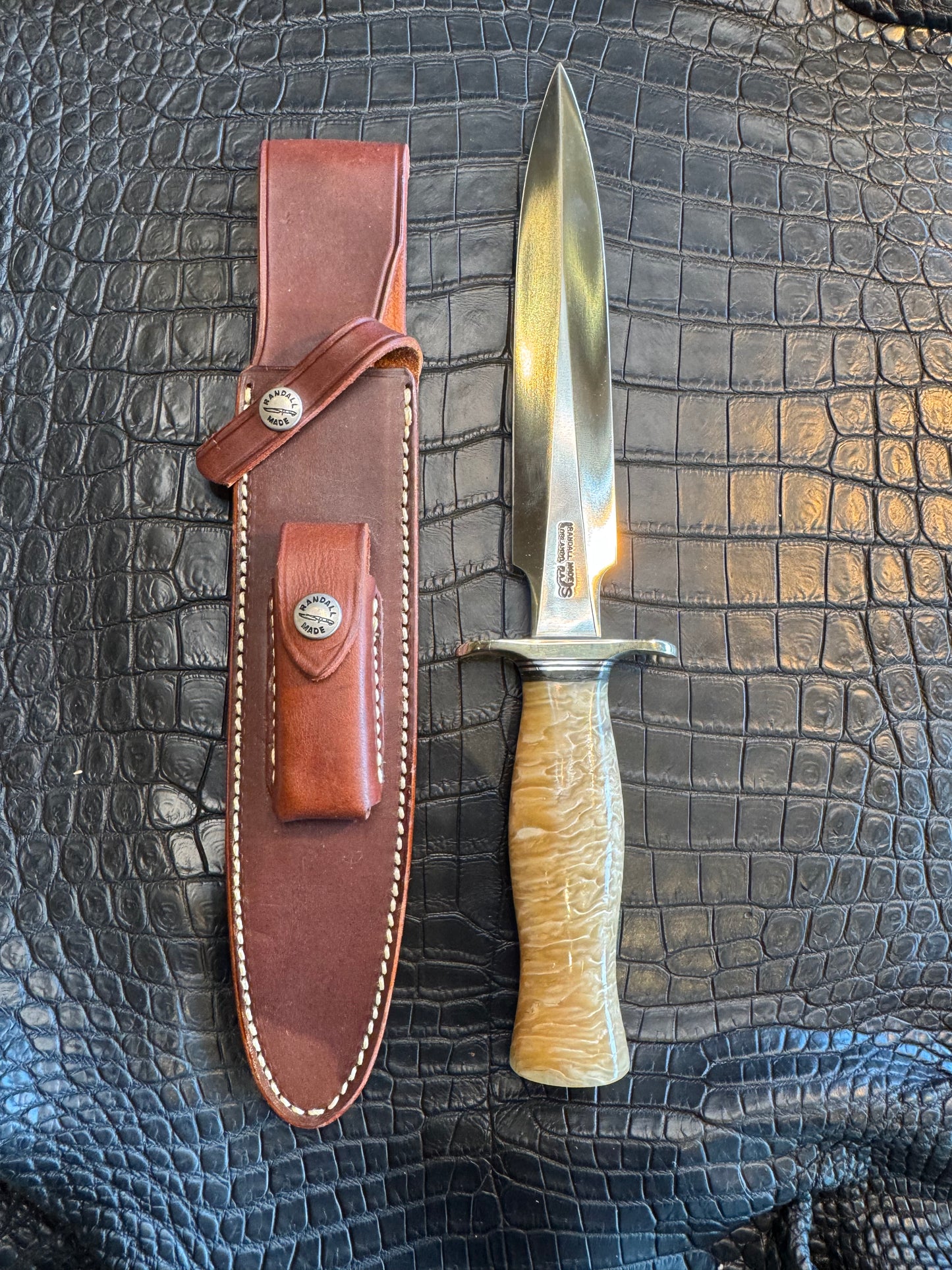 Randall Model 2-8 in Musk Ox. Giant gorgeous piece of Musk Ox with a natural end. Nickel Silver Hilt