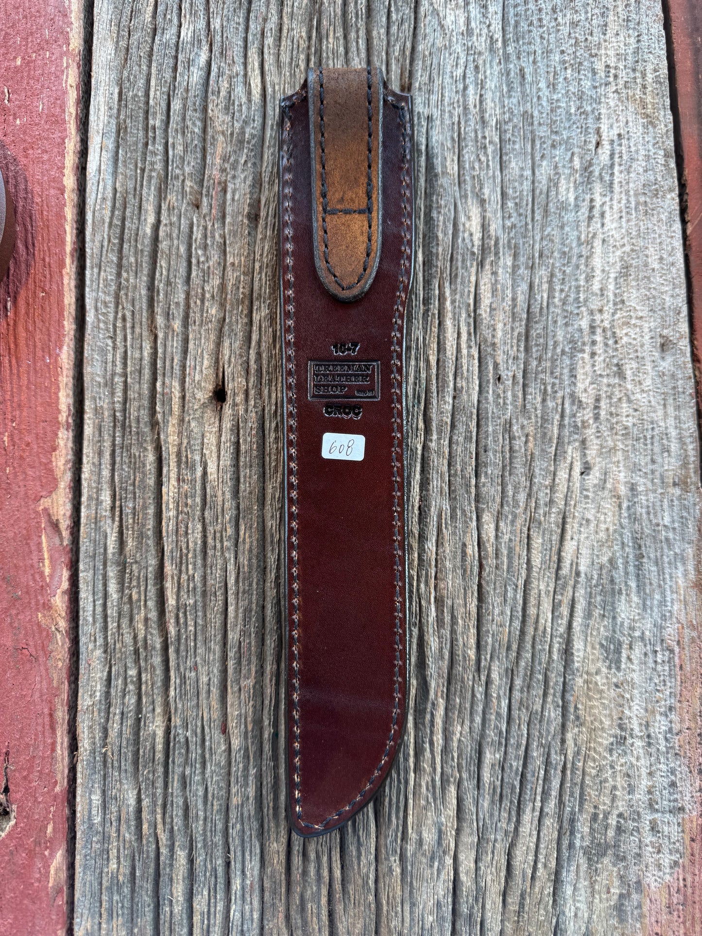 Randall Model 10-7 Fisherman Exotic Sheath in Army Green Crocodile by Treeman.