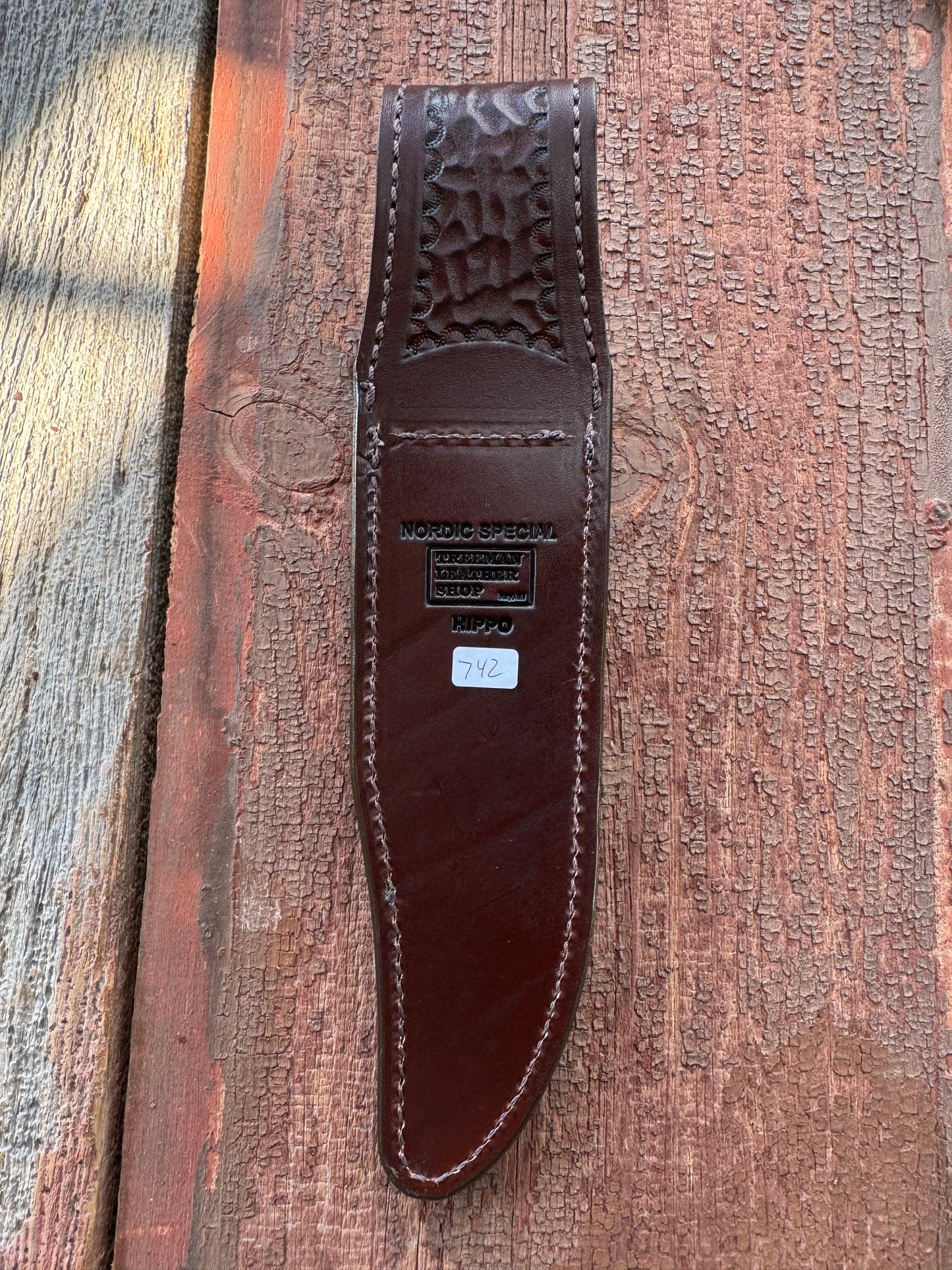 Randall Model Nordic Special Sheath in Exotic Sueded Chocolate Brown Hippo by Treeman.