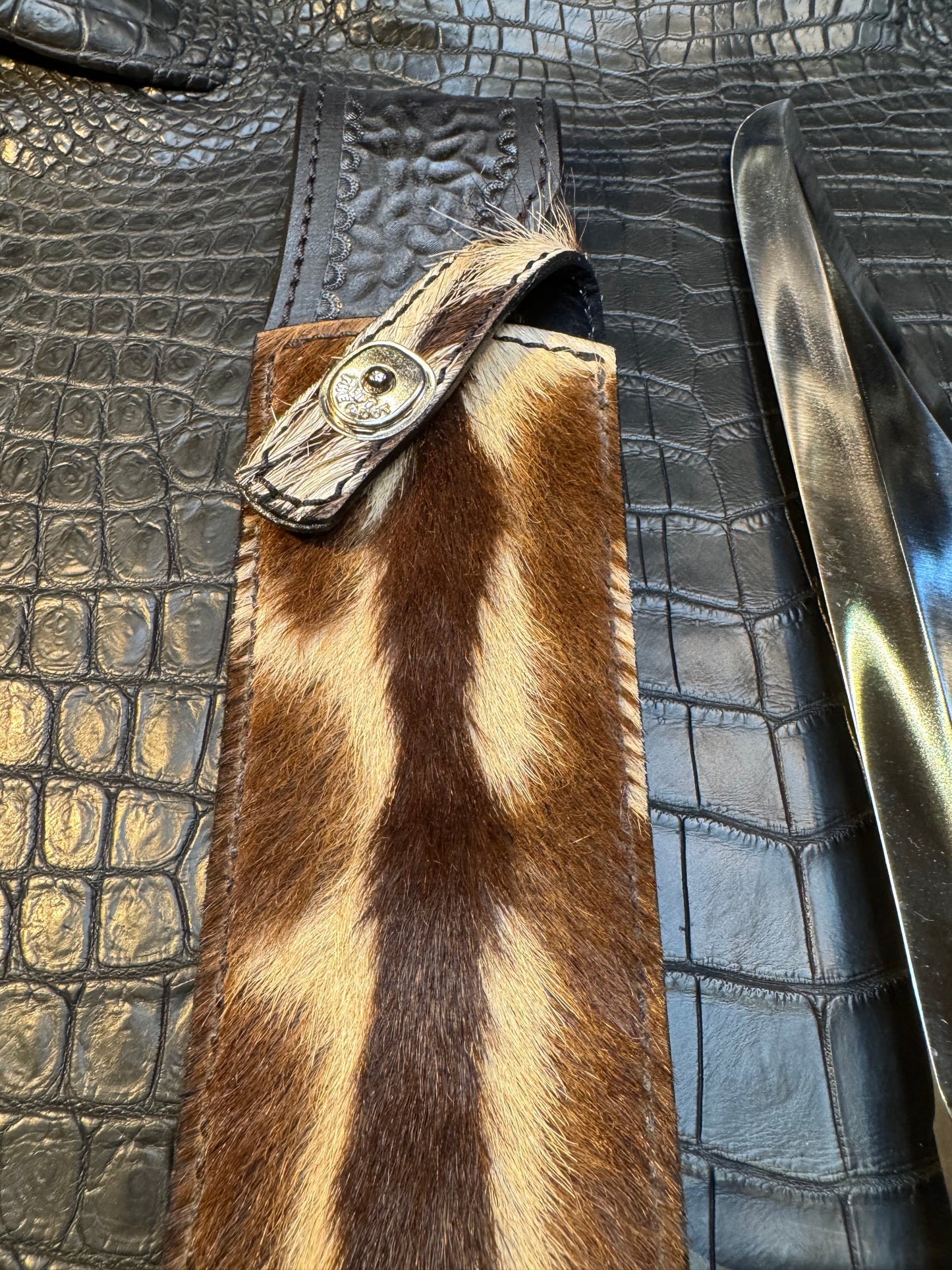 Randall Model Confederate Sheath in Exotic Zebra Hide ( top of the head) from Treeman. Sheath only.