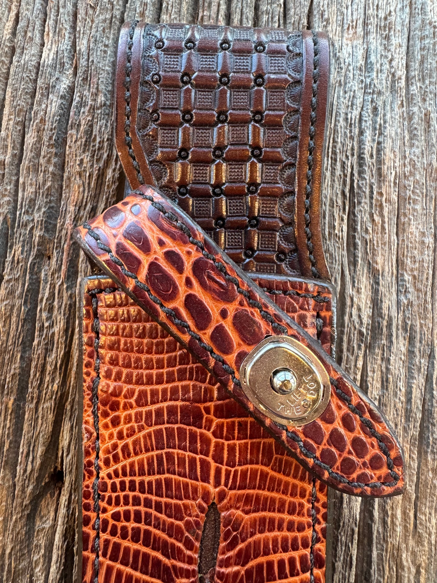 New Randall Model 12-8 Big Bear Sheath in Exotic Natural Croc Anus ( very rare) Custom Made at Sullivan’s by Gutcher.