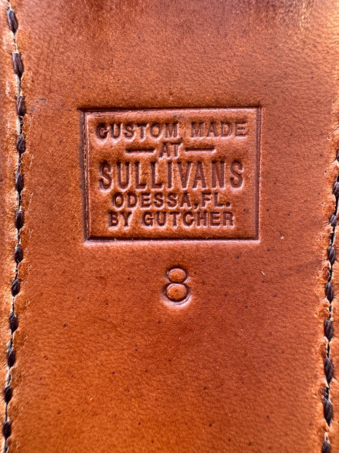 New Randall Model 1-8 or 2-8 Sheath in Exotic white and black Natural Croc with full leather belt loop. Custom Made at Sullivan’s by Gutcher.