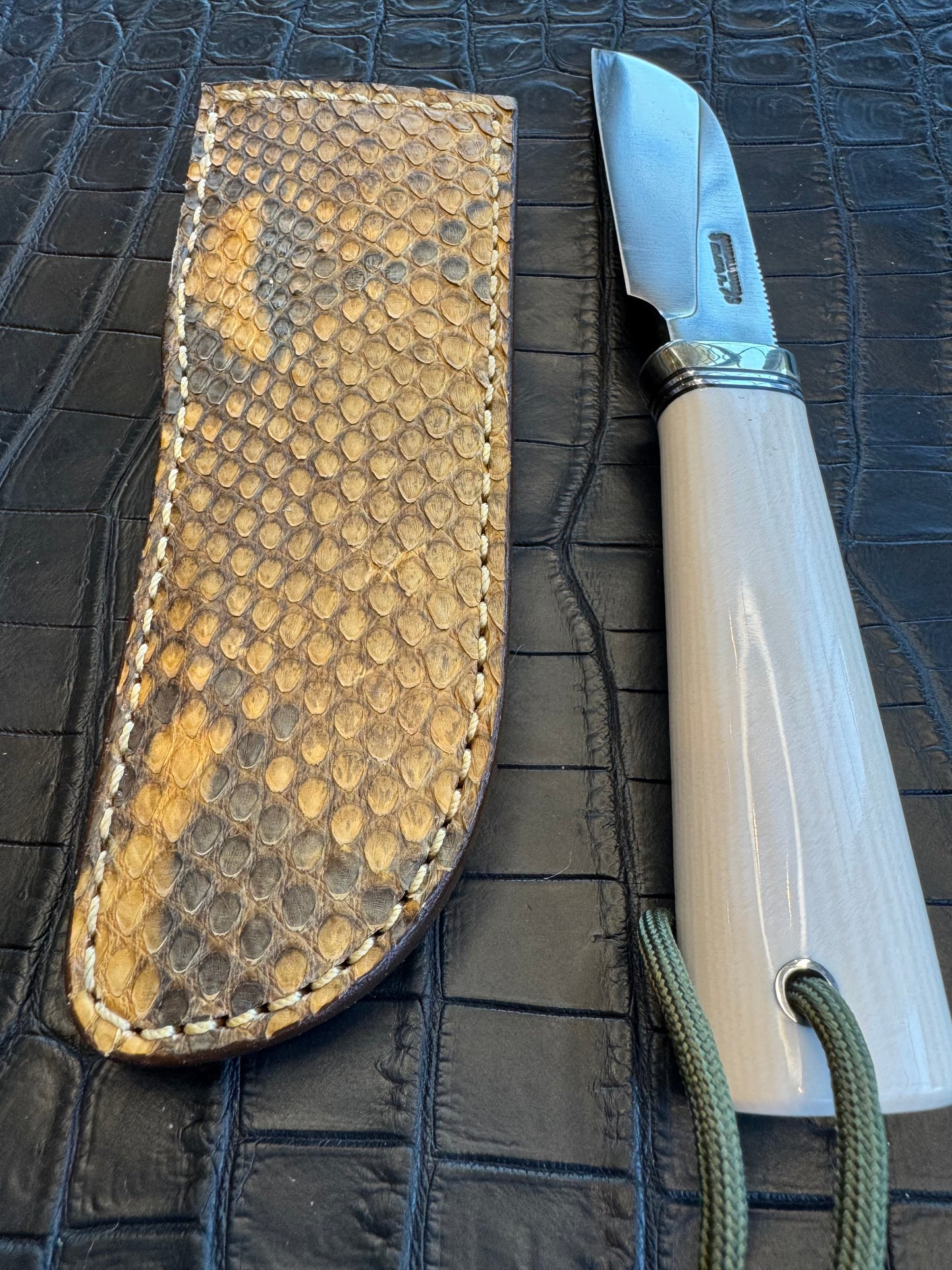 Randall Cattleman Model Sheath in Exotic Brown and Gold Python Skin from Treeman. Sheath only
