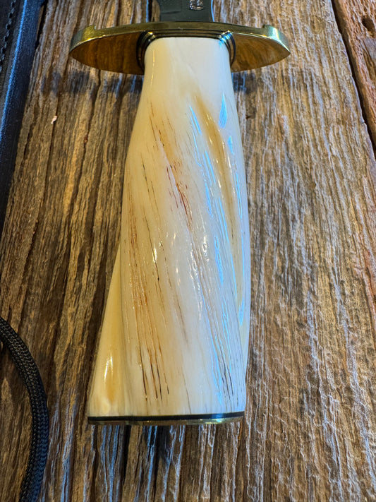Rare Randall Model 1-8 in Beautiful Spiraled Narwal, Brass Lugged Hilt and butt plate. Blade etching and black and brass spacers. Stunning and rare.