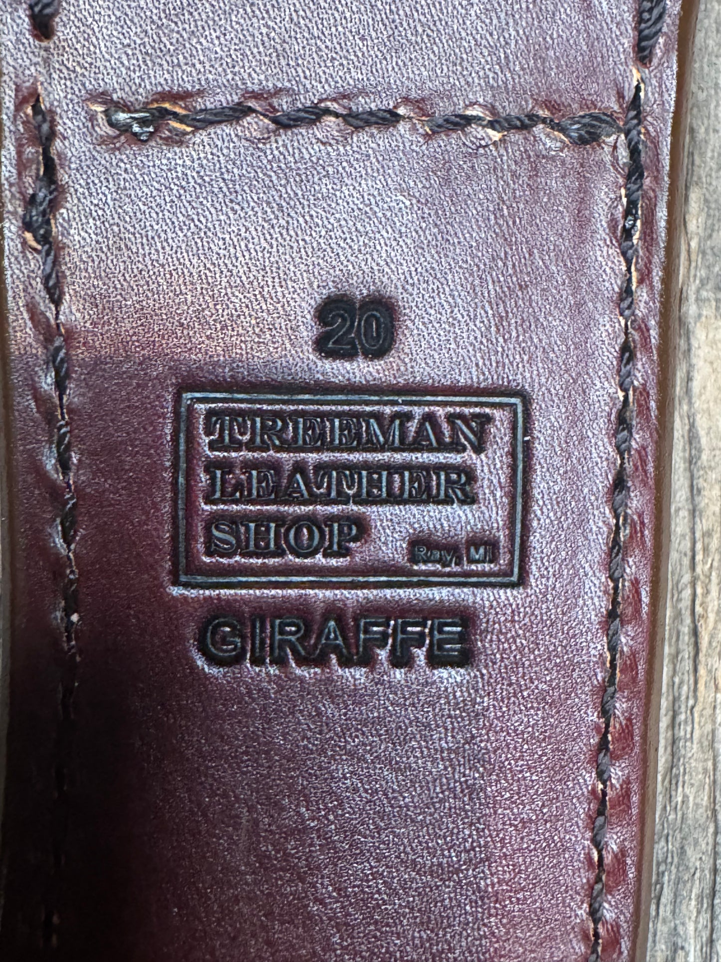 Randall Model 20 Sheath in Exotic Brown Giraffe from Treeman.