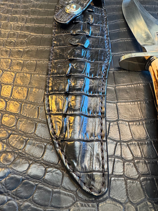 Randall Model 12-8 “Big Bear” Sheath in Exotic Black Hornback Crocodile Tail by Treeman. (Sheath only)