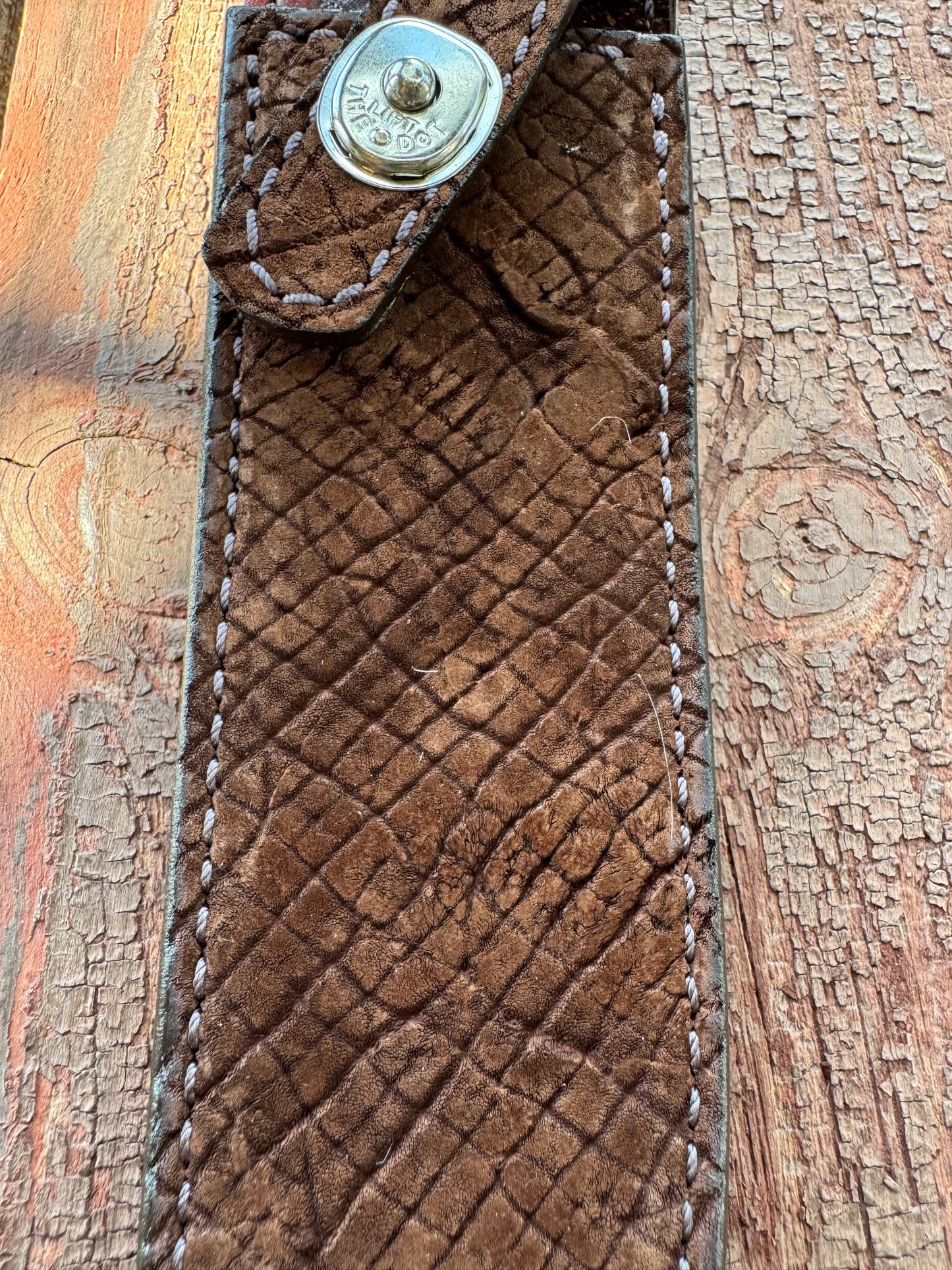Randall Model 1-8 Sheath in Exotic Sueded Chocolate Brown Hippo by Treeman.
