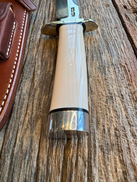 Randall Knife Model 1-7 Warther Resin Ivory. Nickel Silver Hilt, Stainless Steel Blade, black spacers.