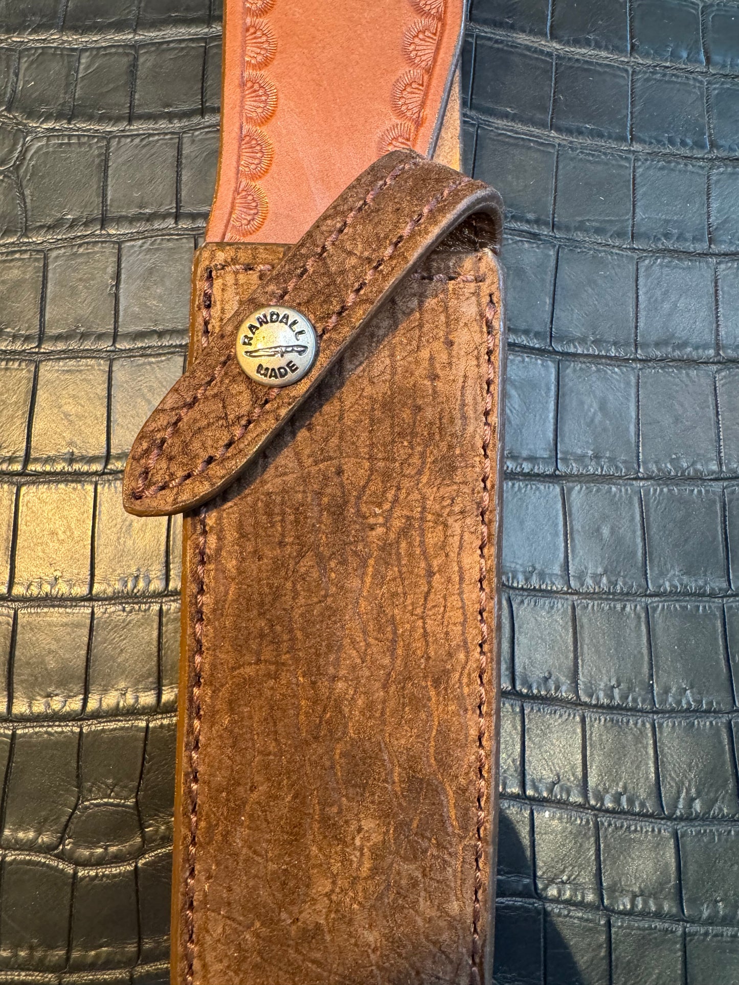 New Randall Model 2-7 Sheath in Exotic Chocolate Hippo Custom Made at Sullivan’s by Gutcher.