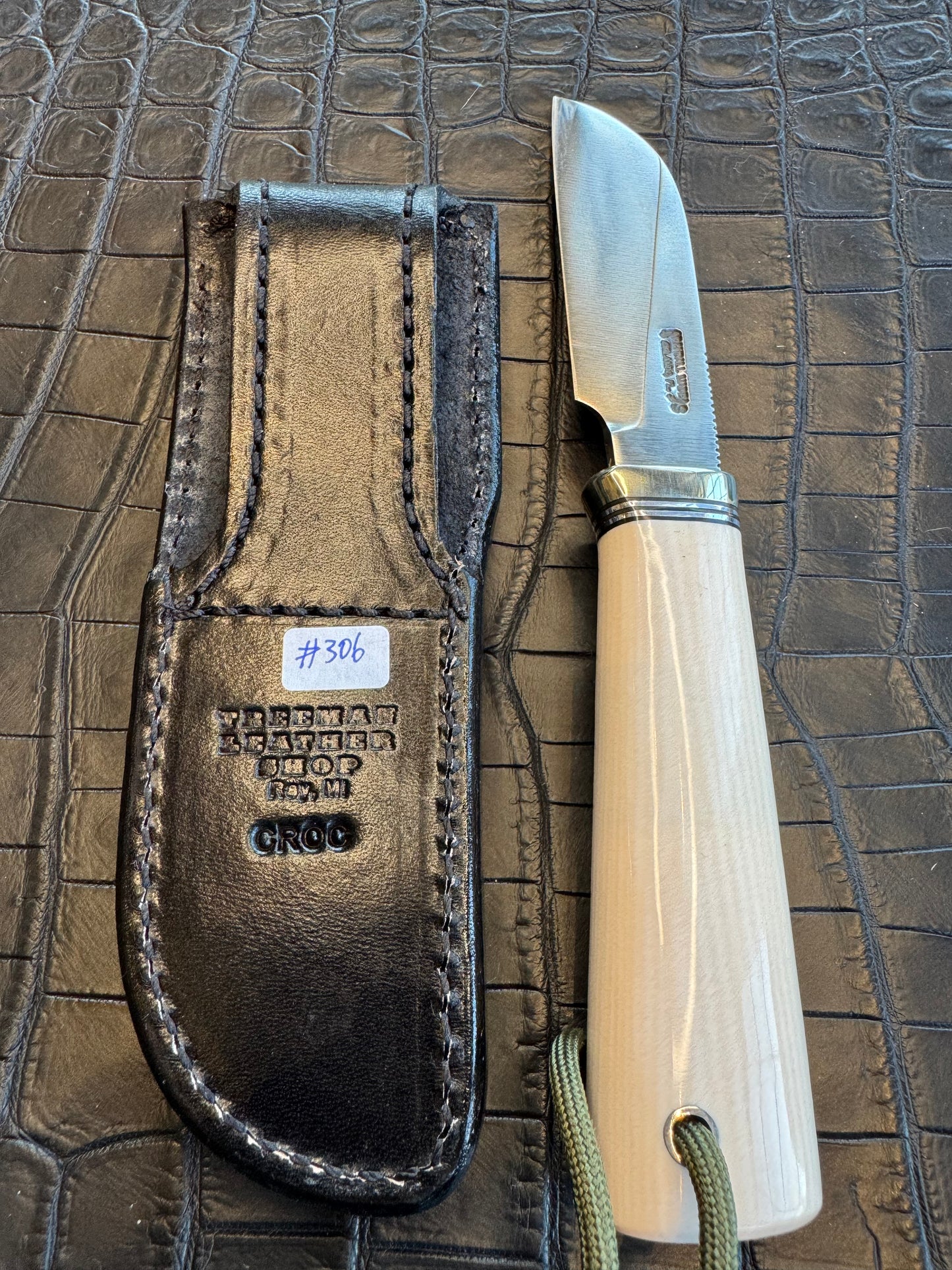 Randall Cattleman Model Sheath in Exotic Black Hornback Crocodile Skin from Treeman. Sheath only