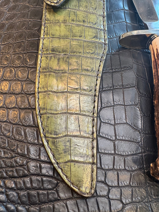 Randall Model 12-8 “Big Bear” Sheath in Exotic Army Green Crocodile by Treeman. (Sheath only)