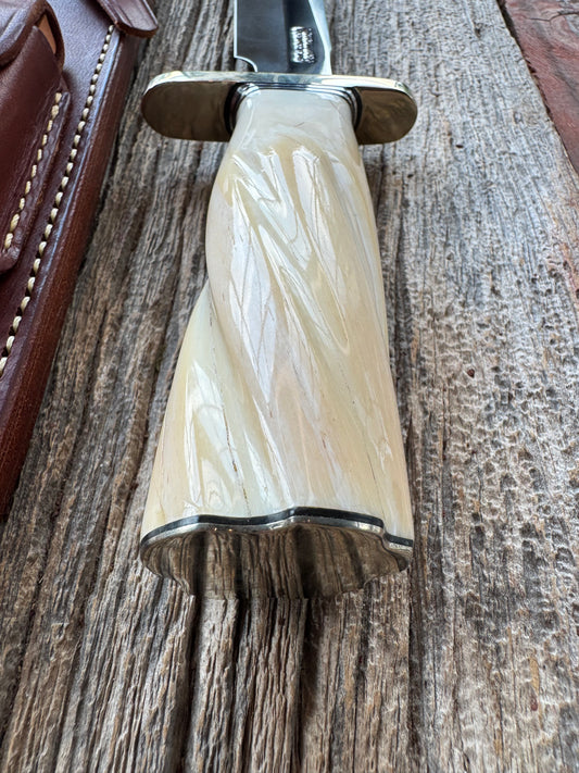 Rare Randall Model 1-8 in Beautiful Spiraled Narwal, Nickel Silver hilt and butt plate. Stainless steel, Stunning and rare.