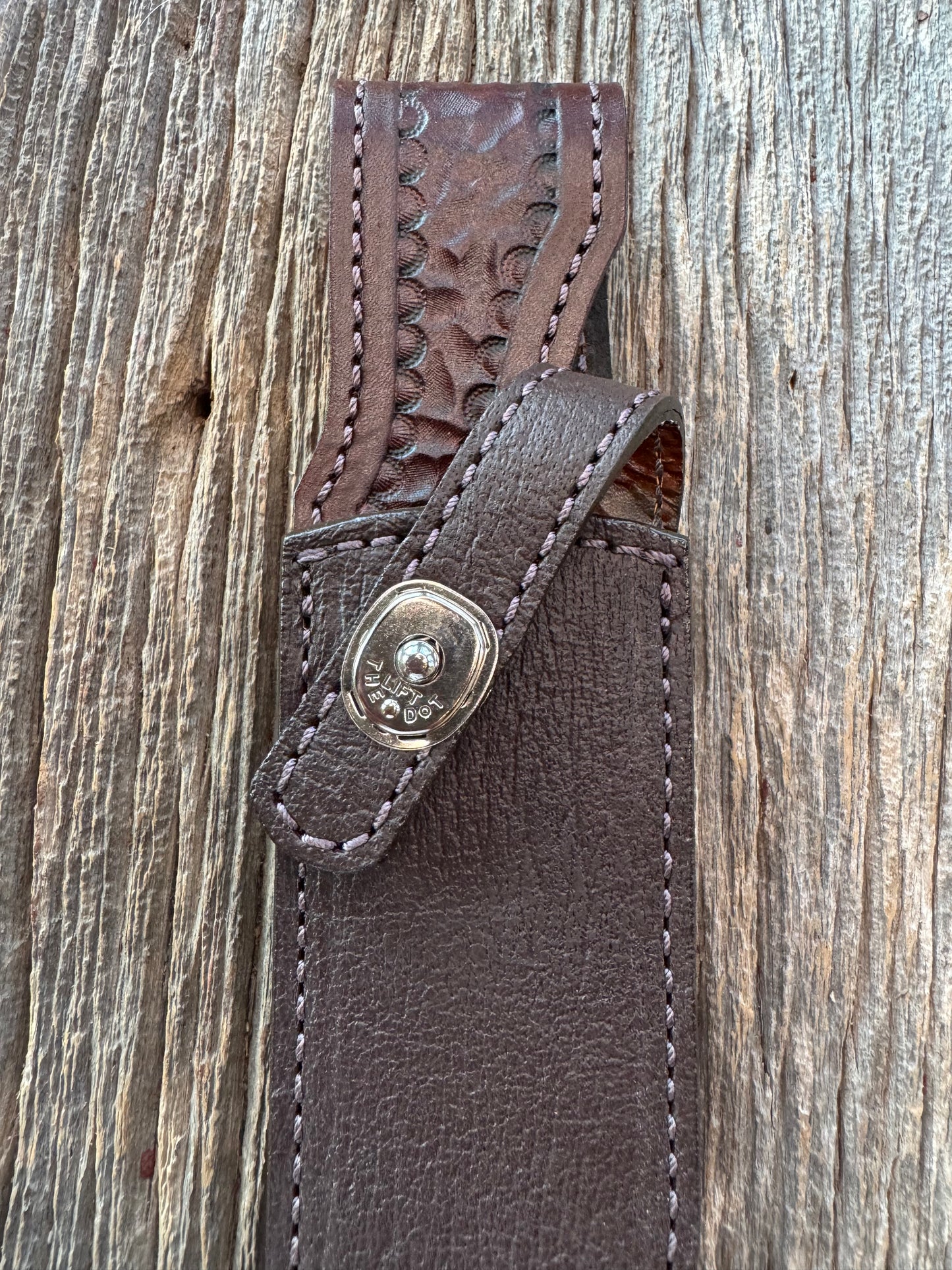 Randall Model Buxton Fighter Sheath in Exotic Cape Buffalo in Dark Brown Leather from Treeman.