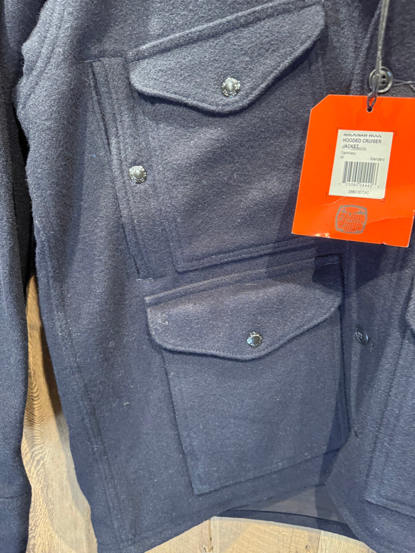 Filson Mackinaw Wool Hooded Cruiser Jacket DARK Navy Size Medium New With Tags 20285030