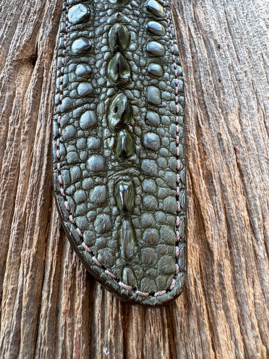 Randall Model 1-8 Grind Sheath in Exotic Green Snapping Turtle by Treeman. Spiked Dragon tail portion of the turtle.