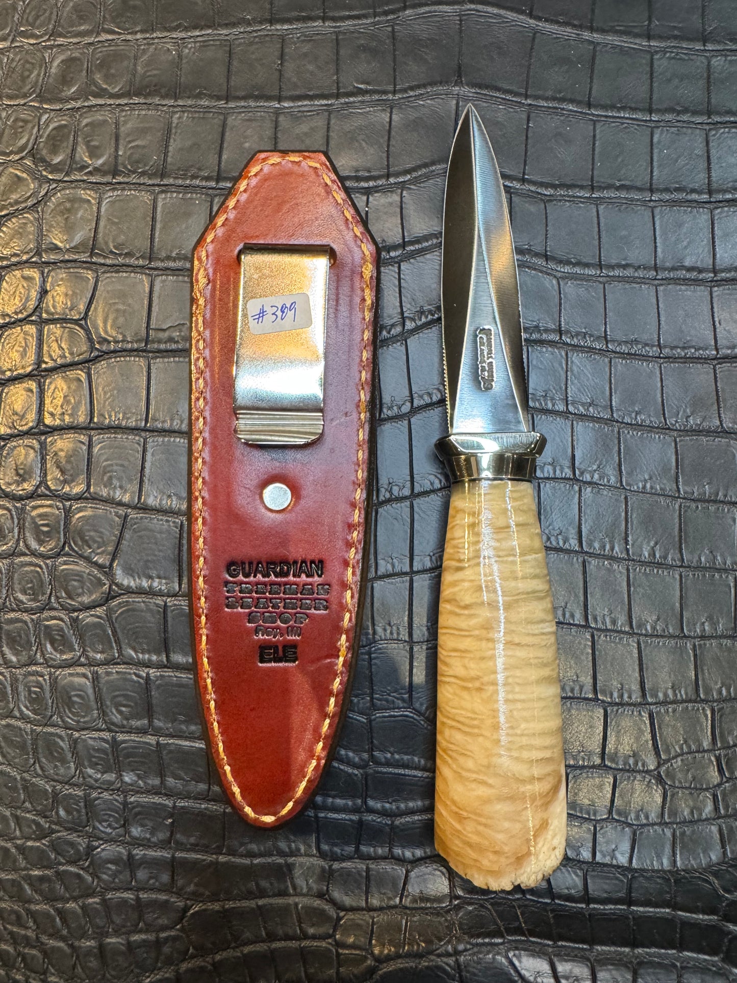 Randall Model 24 “Guardian” Sheath in Exotic Brown Elephant by Treeman. (Sheath only)