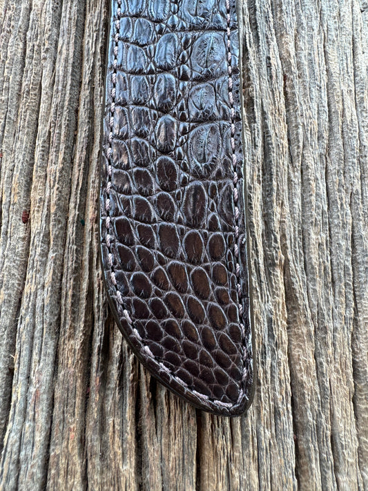 Randall Model 10-7 Fisherman Exotic Sheath in Dark Brown Hornback Crocodile by Treeman.