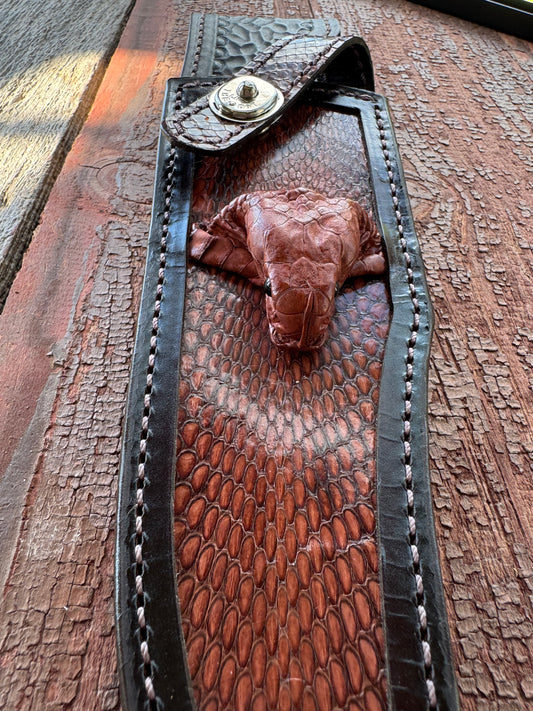 Randall Model 12-8 “Big Bear” Sheath in Exotic Cobra with actual head by Treeman.