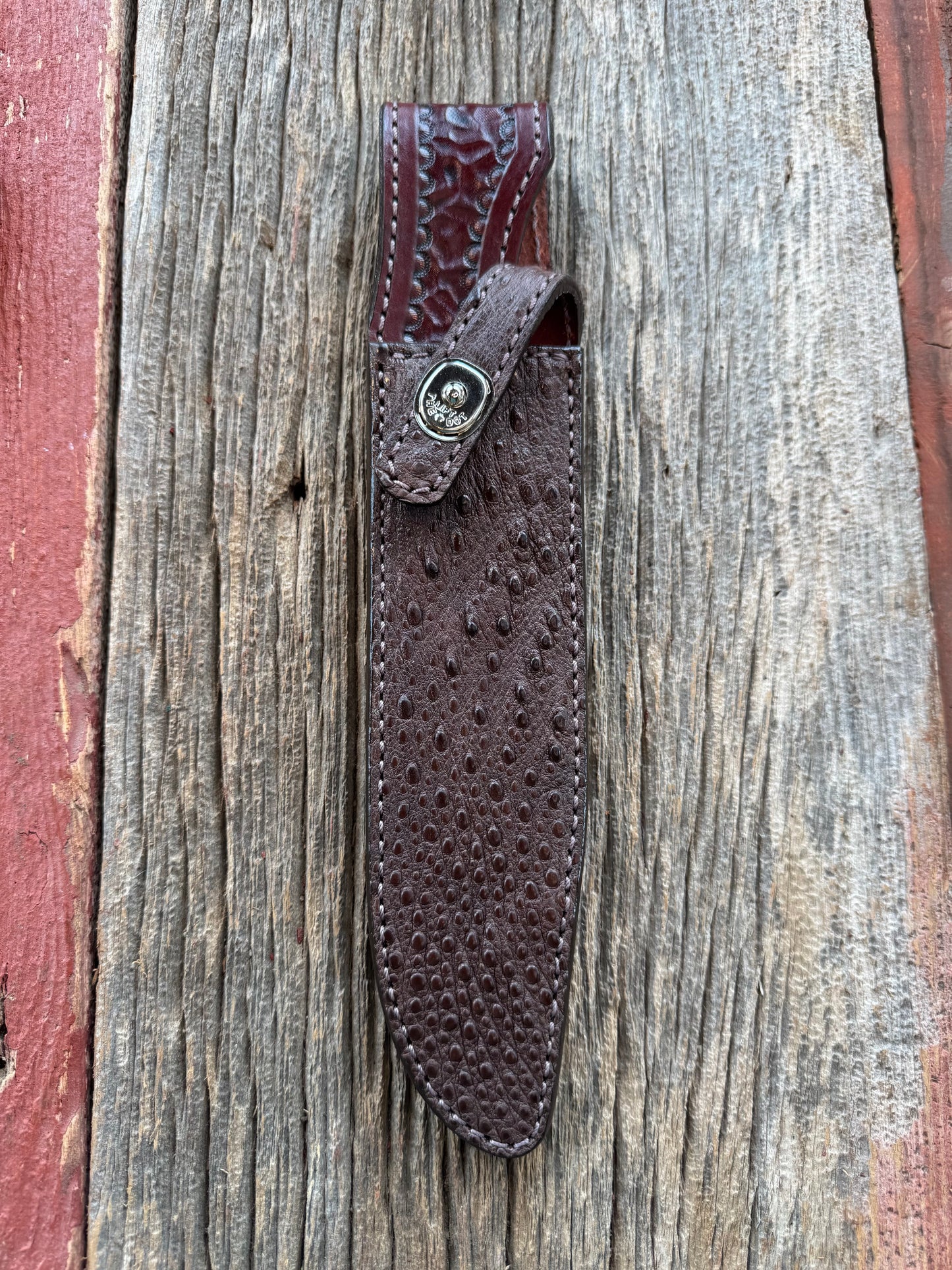 Randall Model 1-8 Sheath in Exotic Brown Snapping Turtle by Treeman. Hind quarter portion of the turtle.