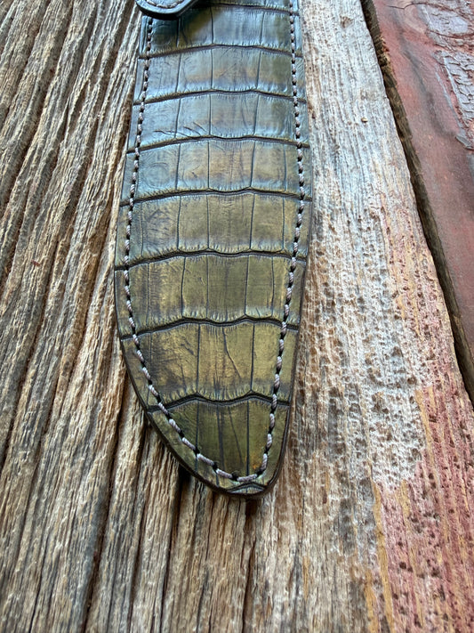 New Randall Model 14 Sheath in Exotic Army Green Crocodile from Treeman.