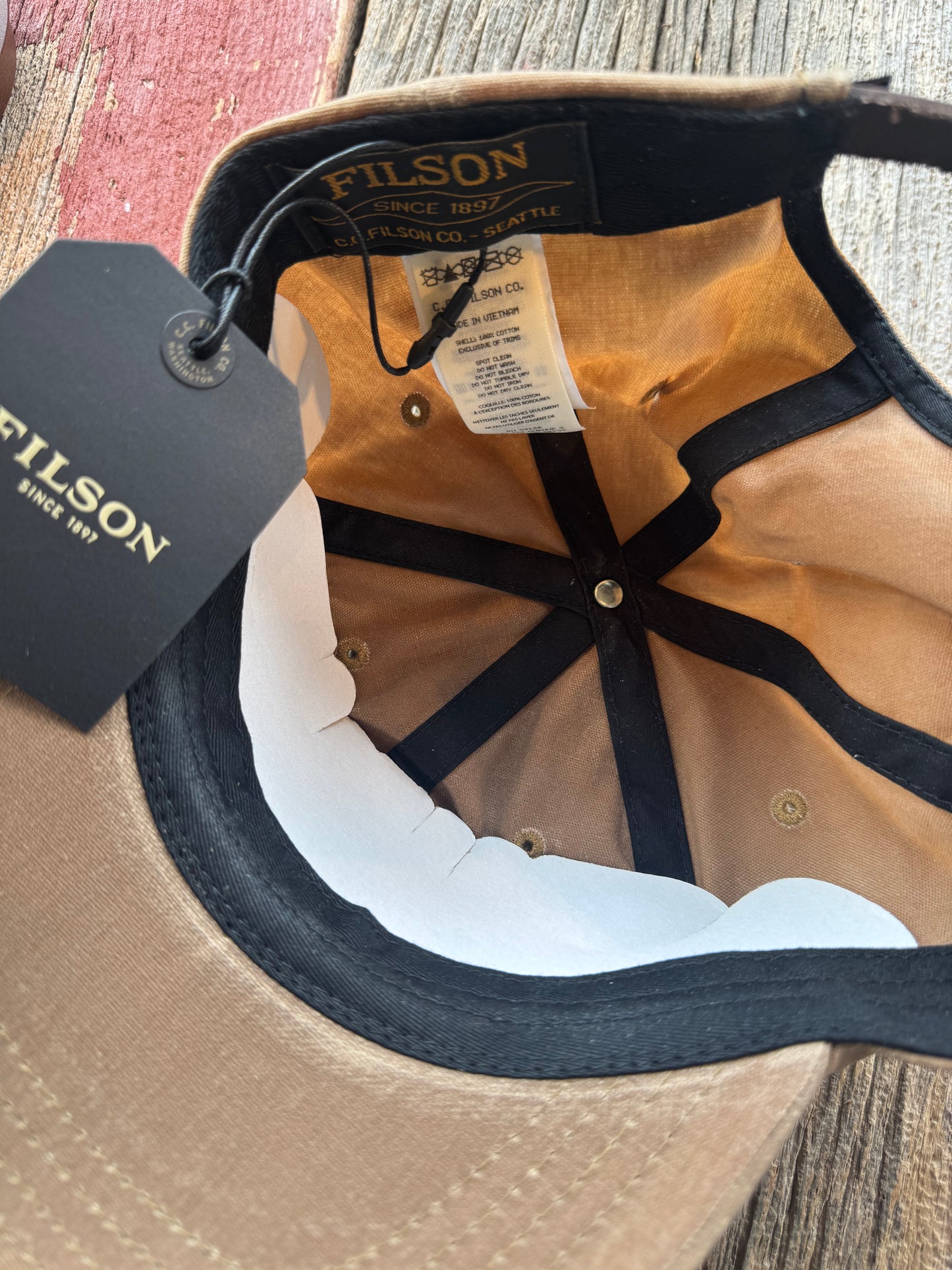 Filson Pecan Boat Low Profile logger cap hat Brown Leather Strap New with Tags, discontinued!!