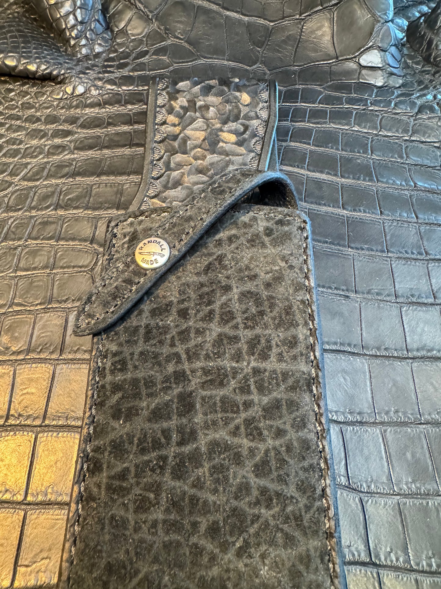 New Randall Model 12-11 Smithsonian “Smitty” Sheath in Exotic Black Hippo ( very rare) Custom Made at Sullivan’s by Gutcher.