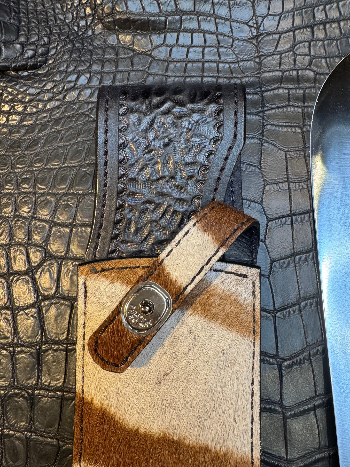 Randall Model Smithsonian “Smitty”Sheath in Exotic Zebra Hide from Treeman. Sheath only
