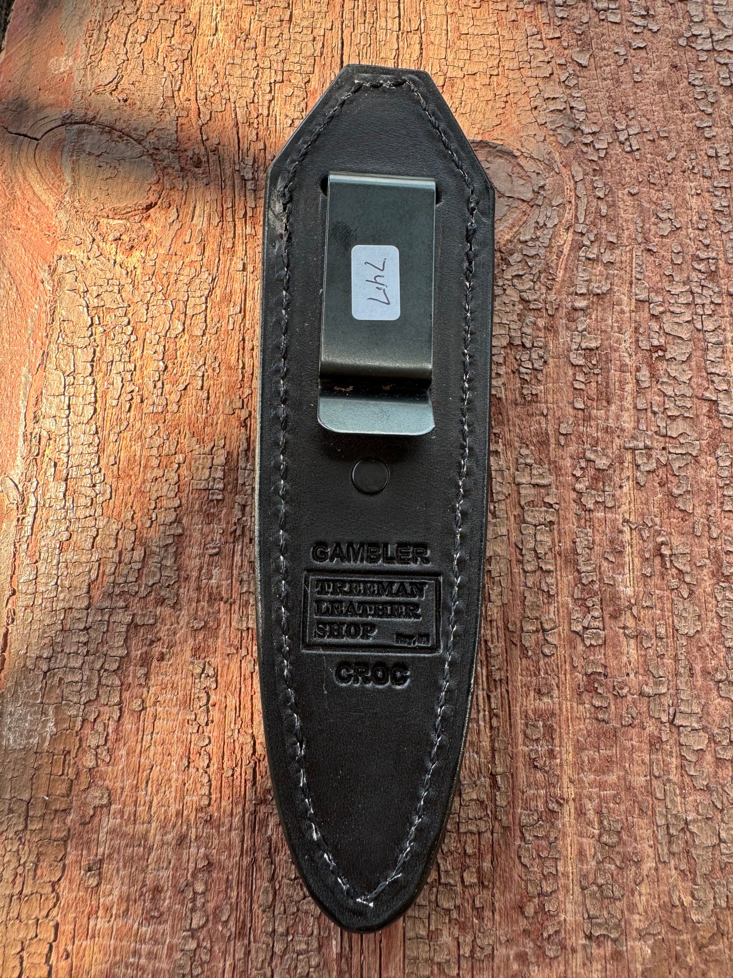 Randall Model “Gambler” 5 Inch Sheath in Exotic Black Crocodile by Treeman.