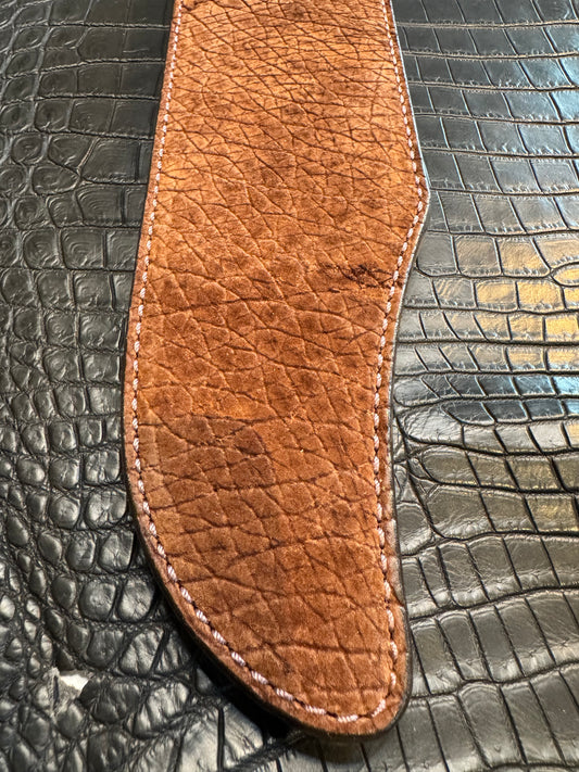 Randall Model 12-11 Smithsonian “Smitty” in Chocolate Hippo, forward curved hilt, Canteen Snap, full brass stamping and stitching.