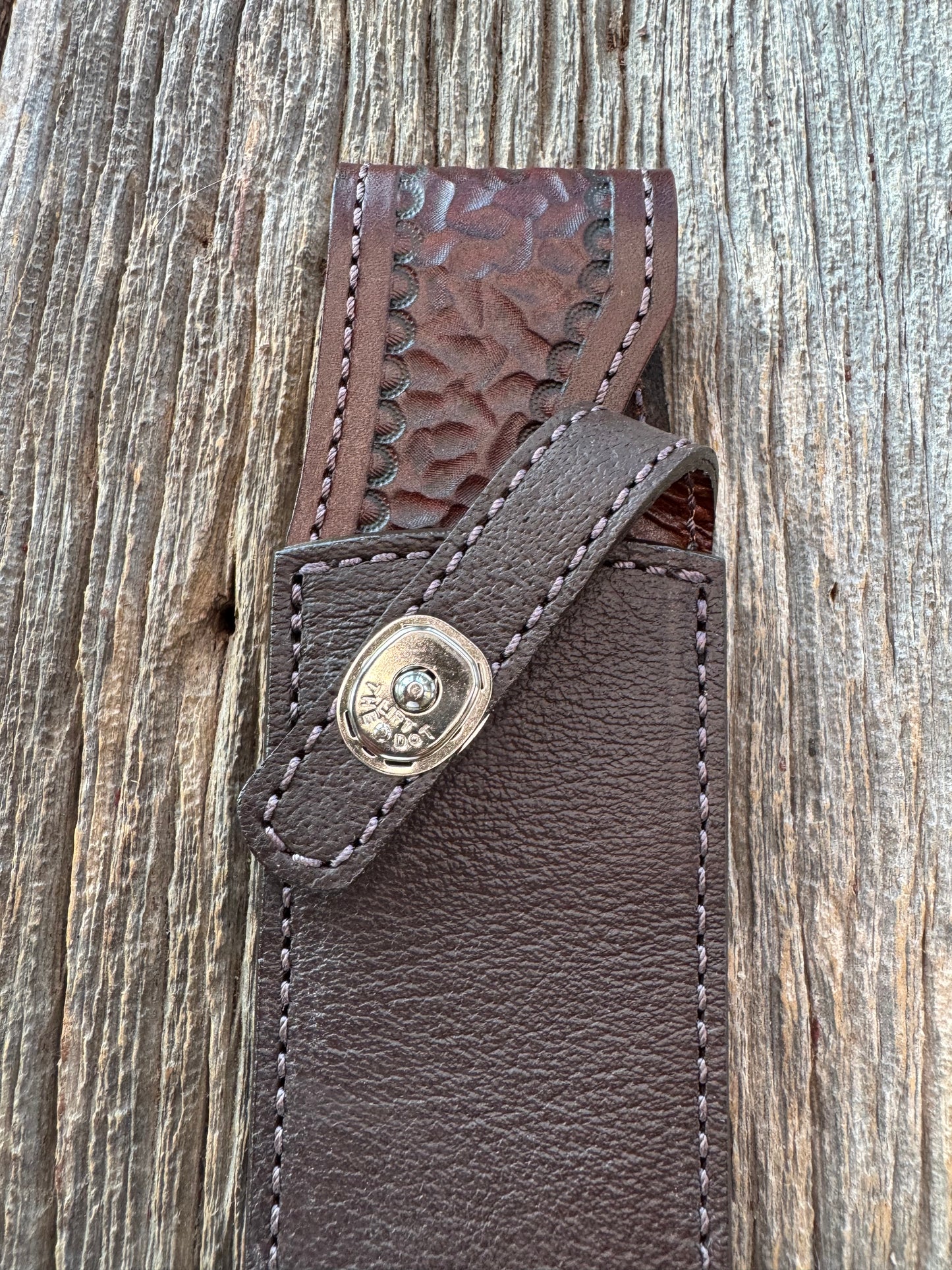 Randall Model Clinton Special Sheath in Exotic Cape Buffalo in Dark Brown Leather from Treeman.